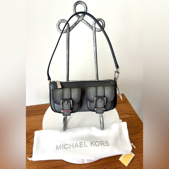 NWT Michael Kors Small Leather Pouchette Storm color